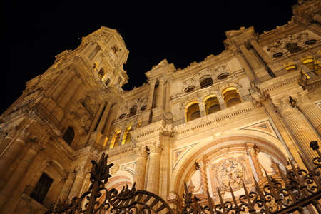 Malaga Cathedral (BasÃ­lica de la Encarnacion) at nightの写真素材