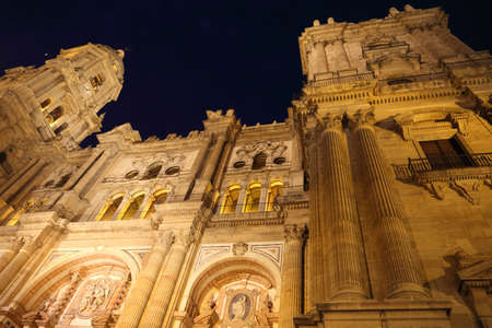 Malaga Cathedral (BasÃ­lica de la Encarnacion) at nightの写真素材