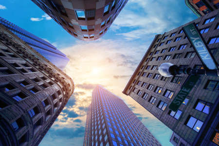Boston downtown streets at sunsetの写真素材
