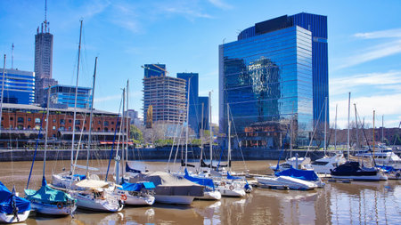 Buenos Aires, Argentina-September 15, 2016: Puerto Madero bay at a bright sunny dayの写真素材