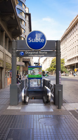 Buenos Aires, Argentina-2 February, 2020: Buenos Aires Microcentero, entrance to a subway in a business districtの写真素材
