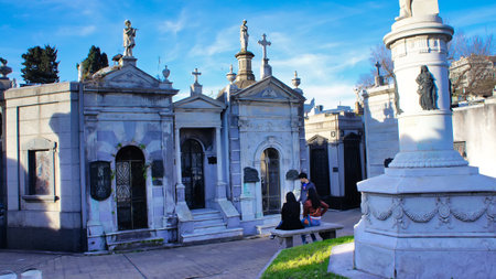 Buenos Aires, Argentina-20 August, 2017: Famous La Recoleta Cemetery in Buenos Aires that contains the graves of notable people, including Eva Peron, presidents of Argentina and Nobel Prize winnersの写真素材