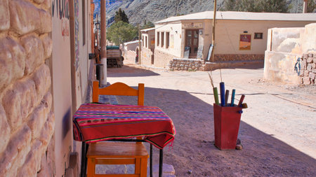 Purmamarca, Jujuy, Argentina-11 March, 2017: Scenic Purmamarca village streetsの写真素材