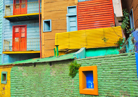 Colorful buildings of El Caminito, a street museum and a traditional alley frequented by tourists, located in La Boca, a neighborhood of Buenos Airesの写真素材