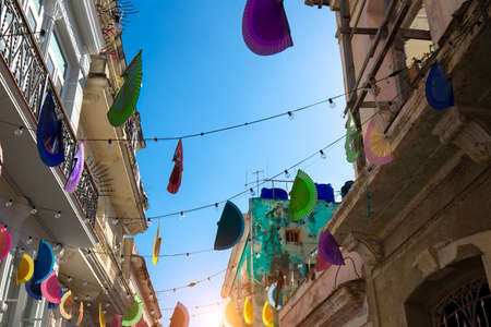 Scenic colorful Old Havana streets in historic city center (Havana Vieja) near Paseo El Prado and Capitolioの写真素材