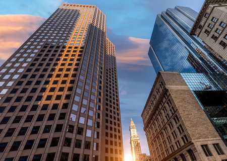 Boston downtown financial district and city skyline.の写真素材