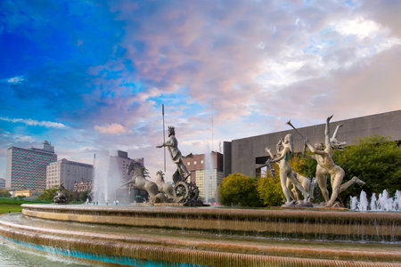 Monterrey, Mexico-11 February, 2020: Monterrey, Landmark Macroplaza, La Gran Plaza, square in historic city center, the seventh largest plaza in the worldのeditorial素材