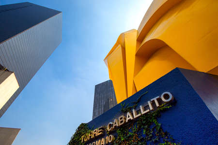 Mexico City, Mexico-10 March, 2020: Landmark El Caballito Monument located near Torre Caballito and Paseo de Reforma avenue in Mexico cityのeditorial素材