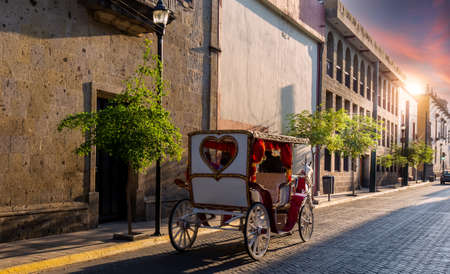 Colorful Guadalajara streets in historic city center near Central Cathedral and Centro Historico.の写真素材