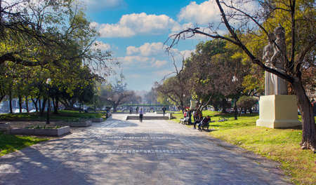 Santiago de Chile, Chile-20 May, 2020: Santiago de Chile, old colorful buildings in the historic...