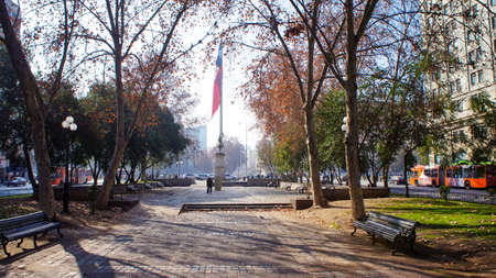 Santiago de Chile, Chile-20 May, 2020: Santiago de Chile, old colorful buildings in the historic city center.のeditorial素材
