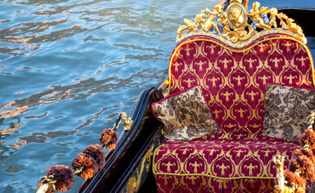 Luxury Gondola waiting for tourists near famous Rialto Bridge in Venice.の写真素材