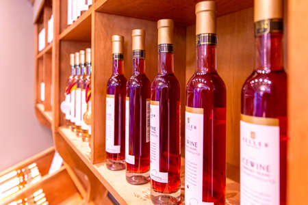 Niagara on the Lake, Ontario, Canada, 20 April, 2021: Famous Niagara Ice Wine on display at an upscale wineryのeditorial素材