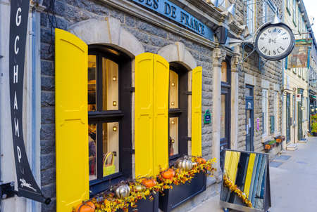 Quebec City, Quebec, Canada, 20 September, 2021: Old Quebec City tourist attractions of Quartier Petit Champlain, shopping district and old French architectureのeditorial素材