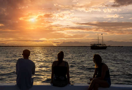 San Miguel de Cozumel, 10 October, 2021: Cozumel sea promenade and waterfront Malecon with statues,...