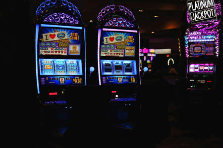 Casino machines in the entertainment area at night.の写真素材