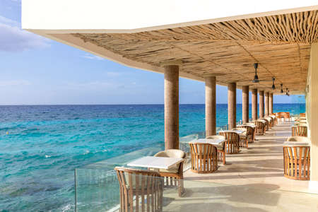 Mexico, Cozumel beach cafes and restaurants with scenic ocean views and national food and drinks.の写真素材