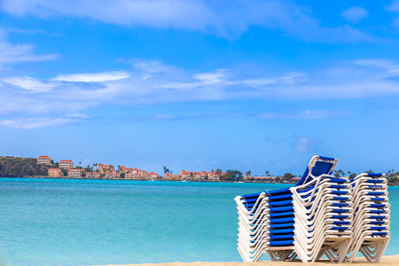 Scenic beaches of Sint Maarten island on a Caribbean cruise vacation.の写真素材