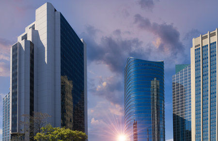 Argentina, Buenos Aires panoramic financial center skyline and business development center.の写真素材