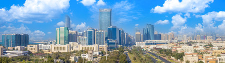 UAE, United Arab Emirates, Abu Dhabi downtown panorama and financial center skyline.の写真素材