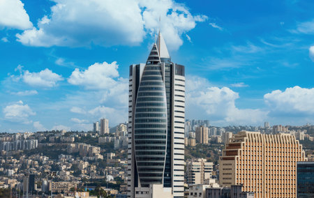 Israel, panoramic skyline view of Haifa downtown and historic center.の写真素材