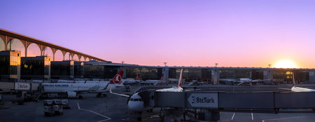 Istanbul, Turkey, 27 May, 2023: Main International Istanbul IST Airport, Turkish Airlines terminal with planes departing to multiple international locationsのeditorial素材