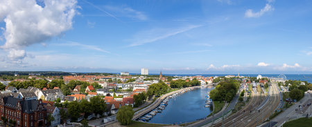 Warnemunde Germany, panoramic view of historic center near Baltic Sea shore from cruise terminal.の写真素材