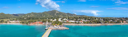 Panoramic skyline view of Saint Croix Frederiksted US Virgin Islands on Caribbean vacation.の写真素材
