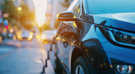 Electric car charging the battery from the electric chargerの素材