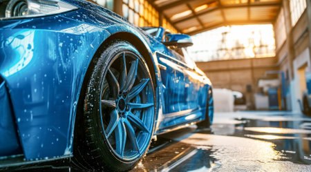 Carwash detailing, polishing and cleaning in automotive service maintenance stationの素材