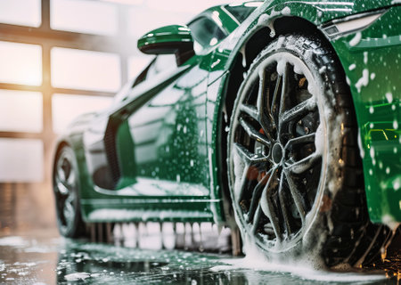 Carwash detailing, polishing and cleaning in automotive service maintenance stationの素材