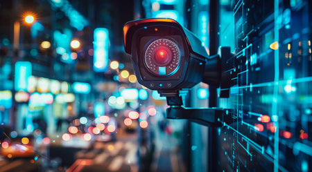 CCTV security safety camera provides surveillance, privacy and protection to business warehouse.の素材