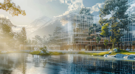 Property development in luxury location near the lake. Modern architectural design.の写真素材