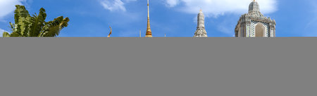Scenic golden temple of emerald buddha Wat Phra Kaew in Bangkok, Thailand.の写真素材