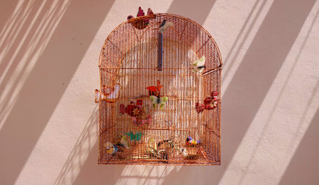 Mexican birdcage decoration in the streets of Mazatlan Historic Center, Mexico.の写真素材