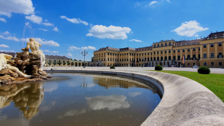 Austria, Schonbrunn Palace Imperial fountain in royal Gardens in Vienna.の写真素材