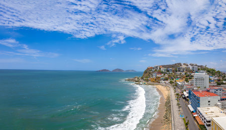 Mexico, Mazatlan sea promenade, El Malecon, near tourist beaches and scenic panoramic landscapes.の写真素材