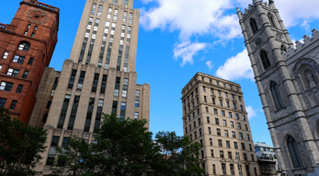 Place dArmes square and Notre-Dame Basilica in Old Montreal historic town near Old Port .の写真素材