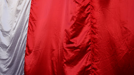 Peru Flag proudly waving in the airの写真素材