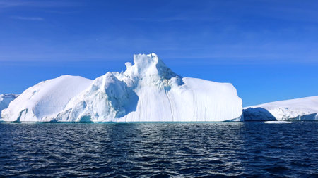 Icebergs of Kangia Fjord and Sermeq Kujalleq glacier in Ilulissat, Greenland.の写真素材