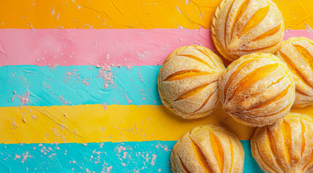 Conchas Sweet Bread. Traditional Mexican desert cuisine made with dough and sweet toppings.の写真素材