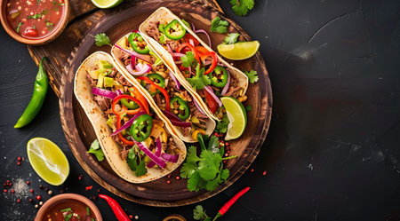 Mexican platillo tacos with barbacoa barbecue. Healthy diet conceptの写真素材