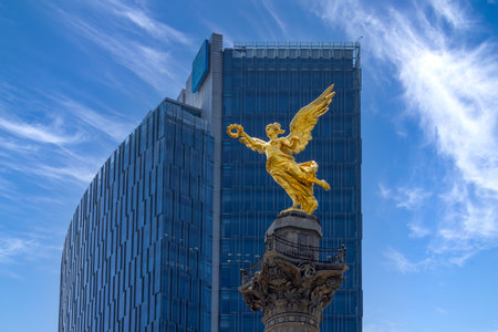 Mexico City tourist attraction Angel of Independence column near financial center and El Zocalo.の写真素材