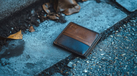 Lost wallet with valuables lying on the ground.の素材