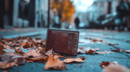 Lost wallet with valuables lying on the ground.の素材