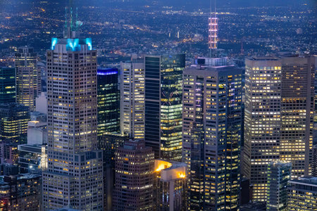Australia scenic Melbourne downtown skyline panorama and financial business center.の写真素材