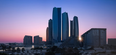 UAE, United Arab Emirates, Abu Dhabi downtown panorama and financial center skyline.の写真素材