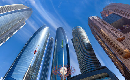UAE, United Arab Emirates, Abu Dhabi downtown panorama and financial center skyline.の写真素材
