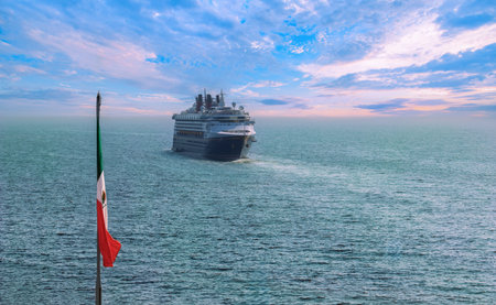 Cruise ship arriving at Puerto Vallarta vacation, Mexico. Scenic ocean and beach viewsの写真素材