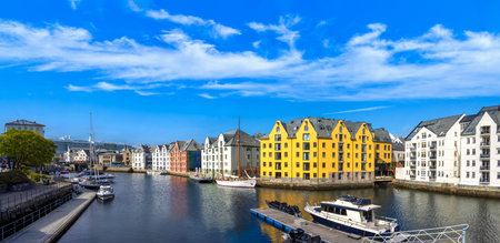 Alesund, port town on the west coast of Norway famous for Art Nouveau architecture and fjords.の写真素材